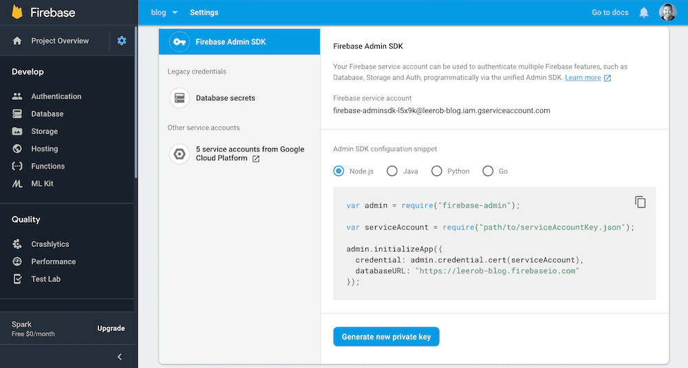 Create Firebase Database